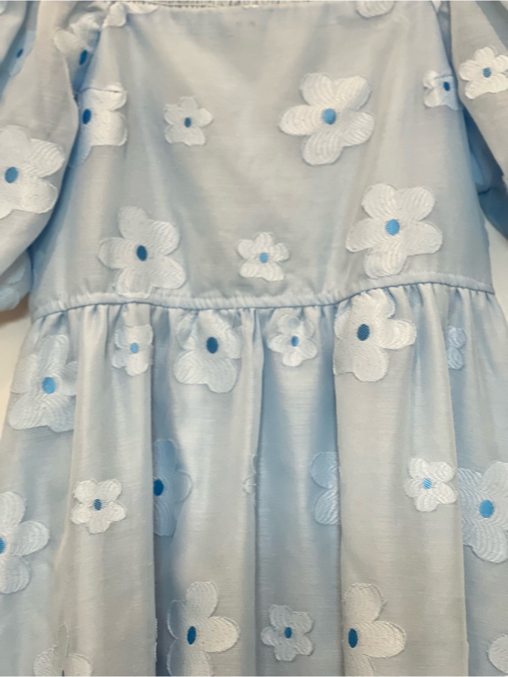 Blue Floral Puff-Sleeve Dress with Square Neck - Picture 7 of 11
